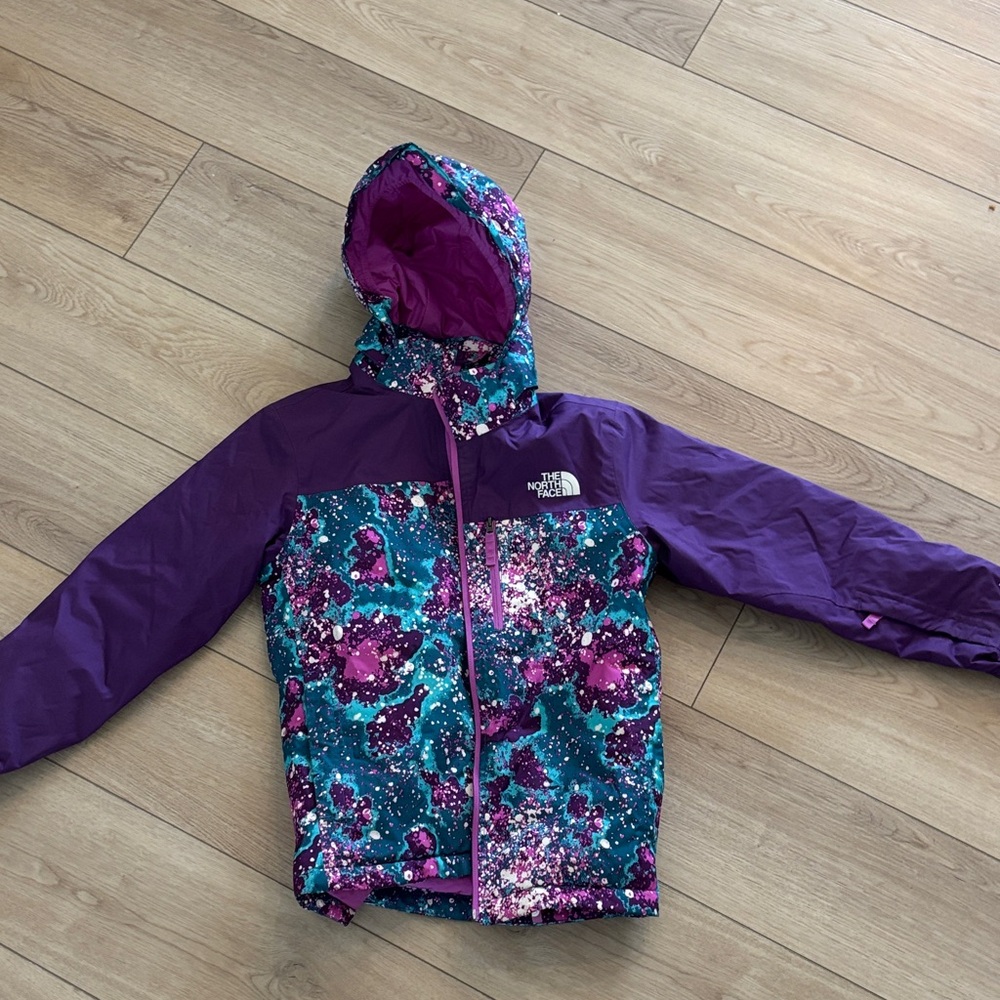 The North Face Purple and Teal Patterned Jacket size 10/12 girls